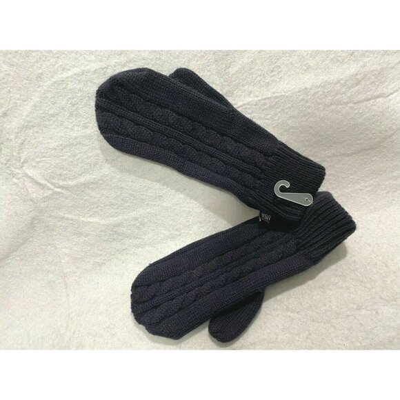 Navy Cable Knit Mittens Gloves Go USA Winter - Picture 2 of 5